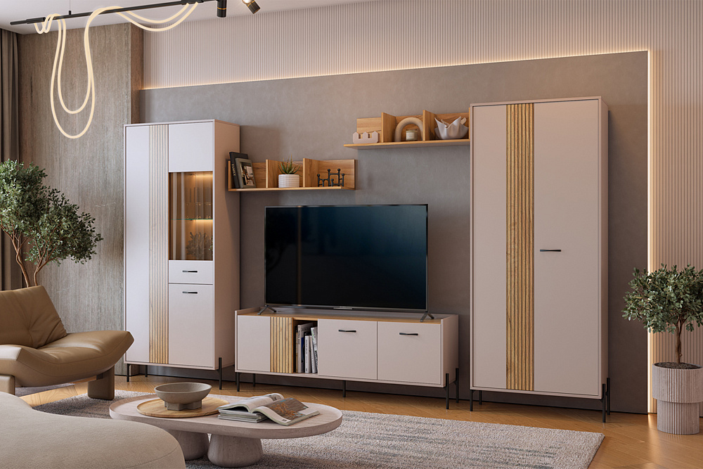 Модульная гостиная Доминика кашемир / дуб крафт золотой