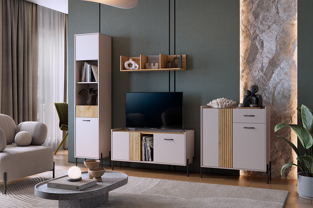 Модульная гостиная Доминика кашемир / дуб крафт золотой