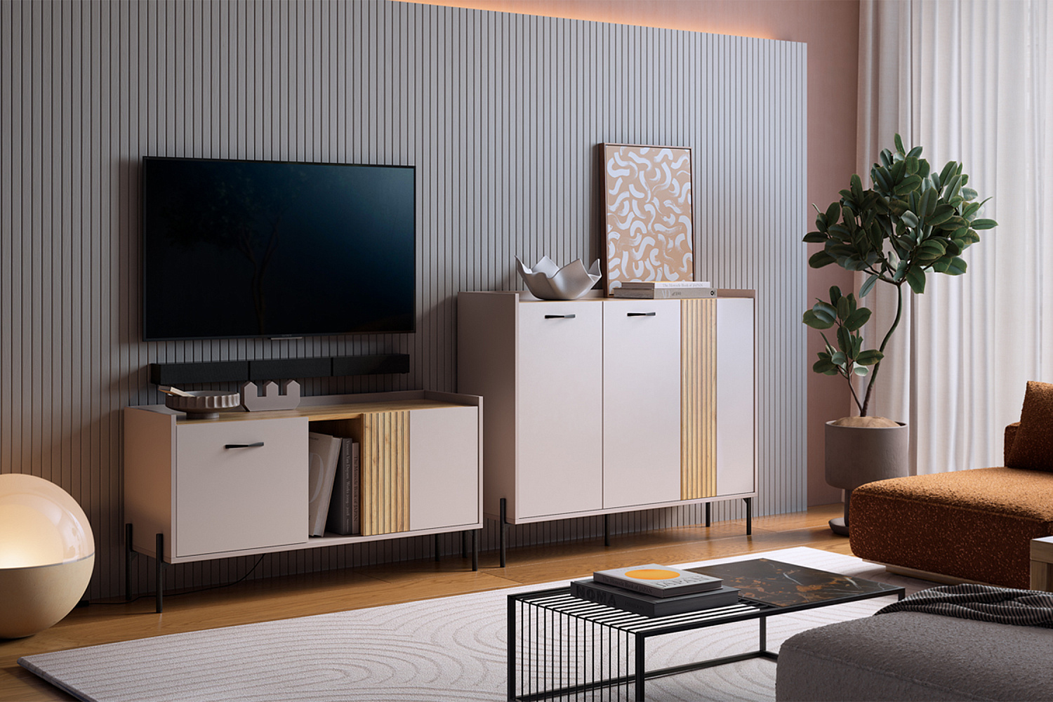 Модульная гостиная Доминика кашемир / дуб крафт золотой