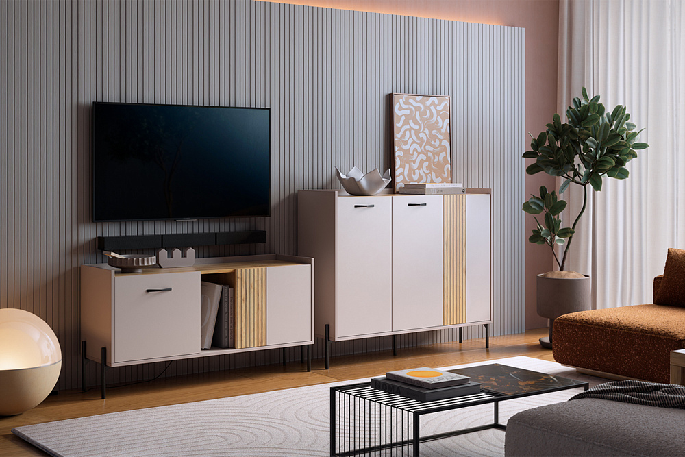 Модульная гостиная Доминика кашемир / дуб крафт золотой