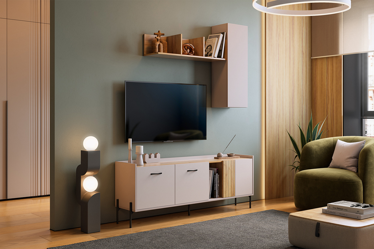 Модульная гостиная Доминика кашемир / дуб крафт золотой