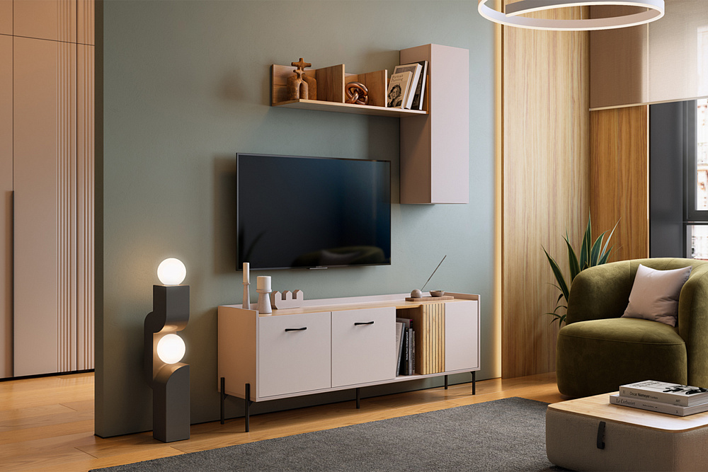 Модульная гостиная Доминика кашемир / дуб крафт золотой