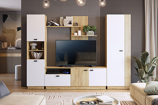 Модульная гостиная Моди дуб крафт золотой / белое дерево