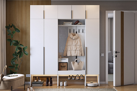 Модульная прихожая Баско белое дерево