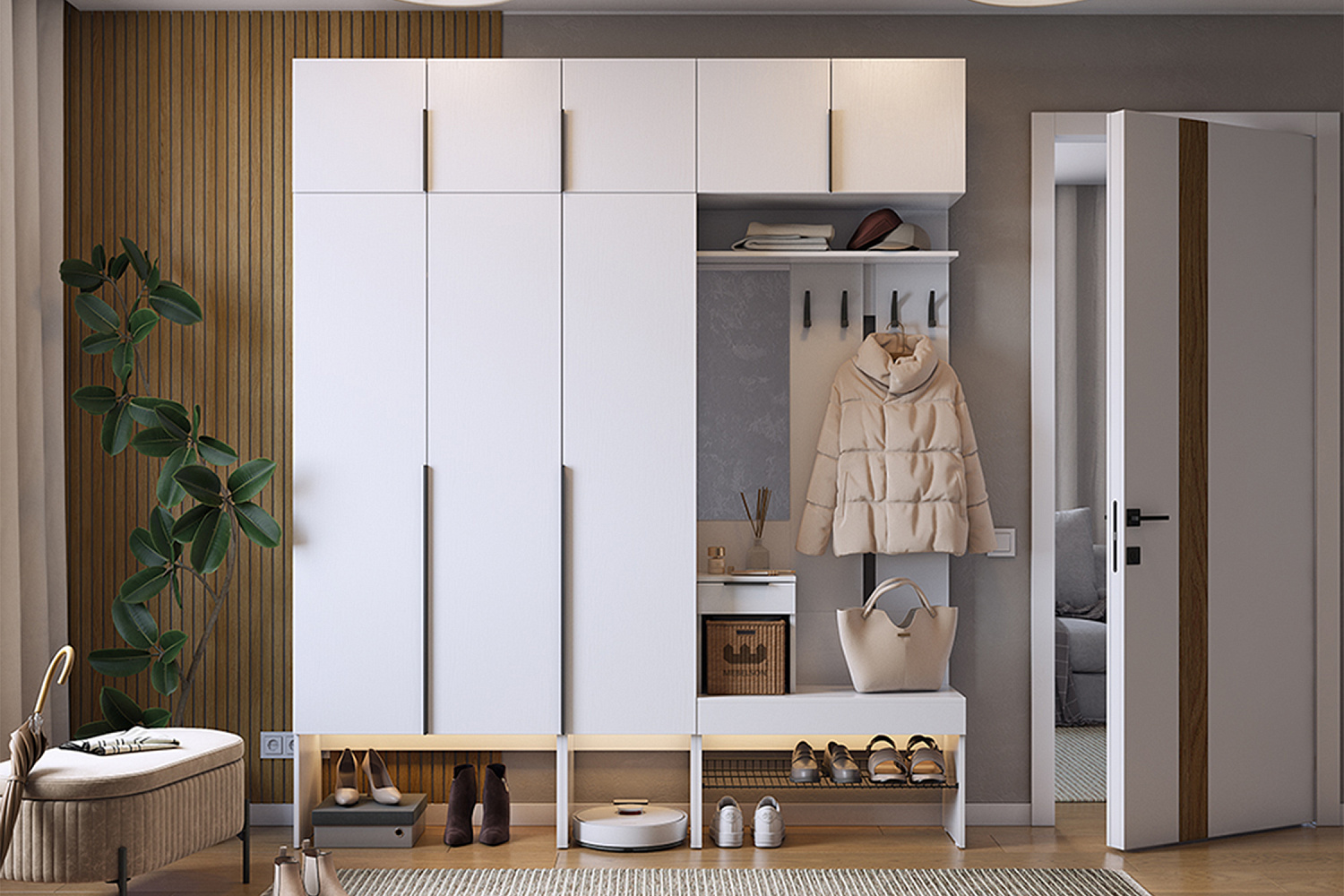 Модульная прихожая Баско белое дерево