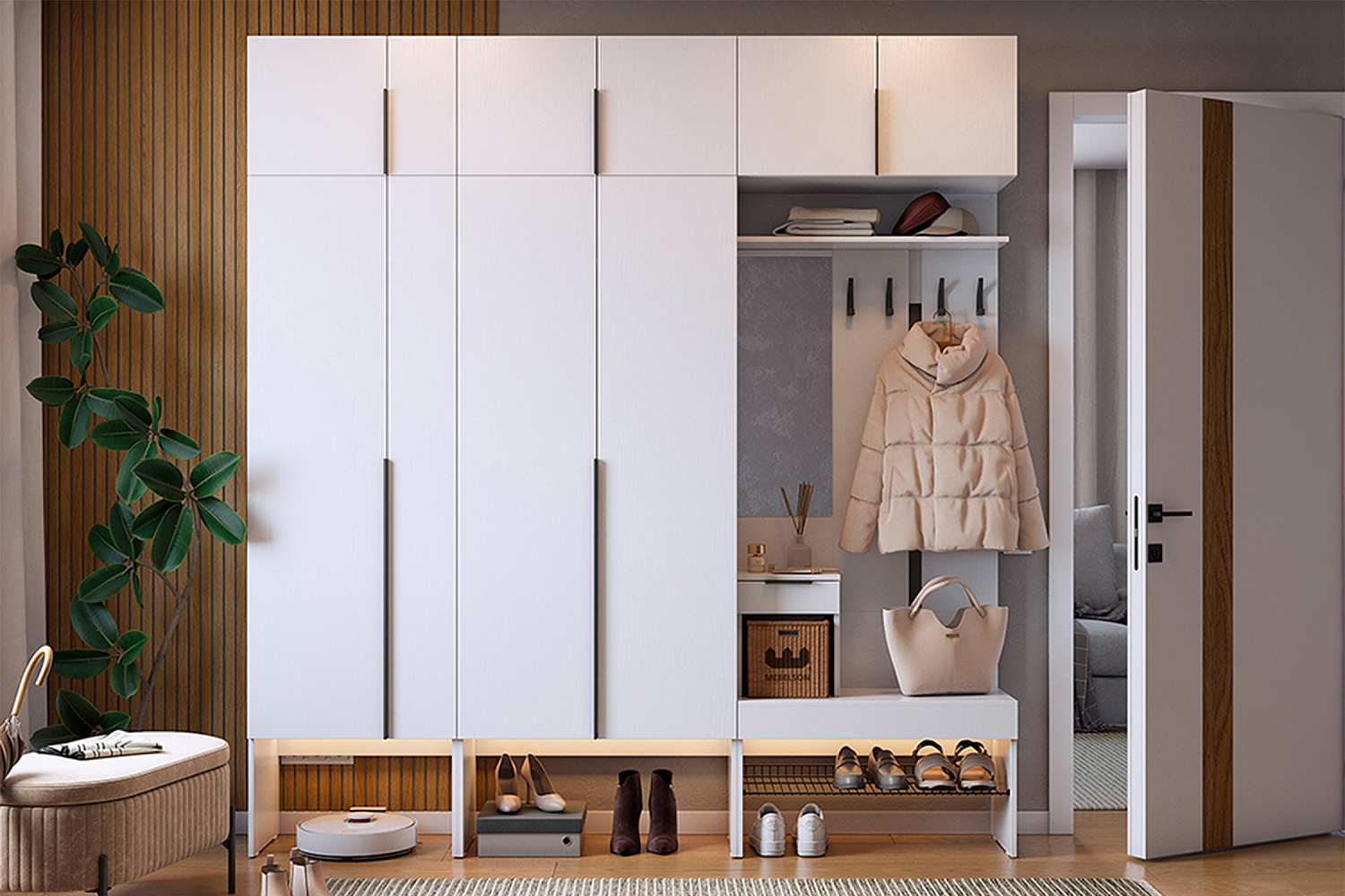 Модульная прихожая Баско белое дерево