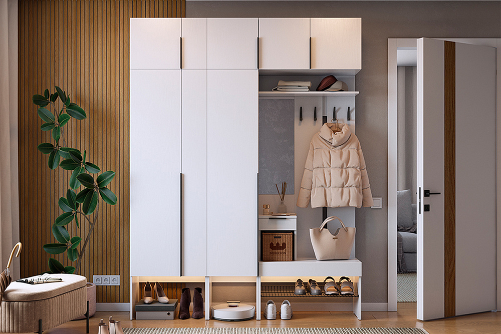 Модульная прихожая Баско белое дерево