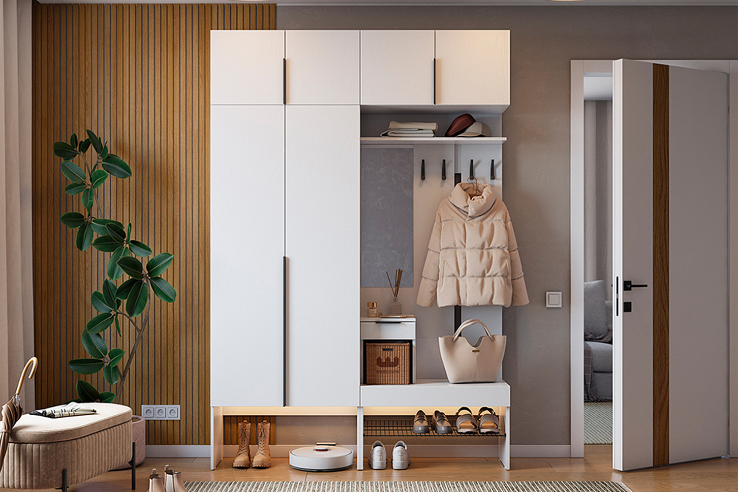 Модульная прихожая Баско белое дерево