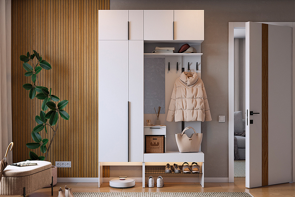 Модульная прихожая Баско белое дерево