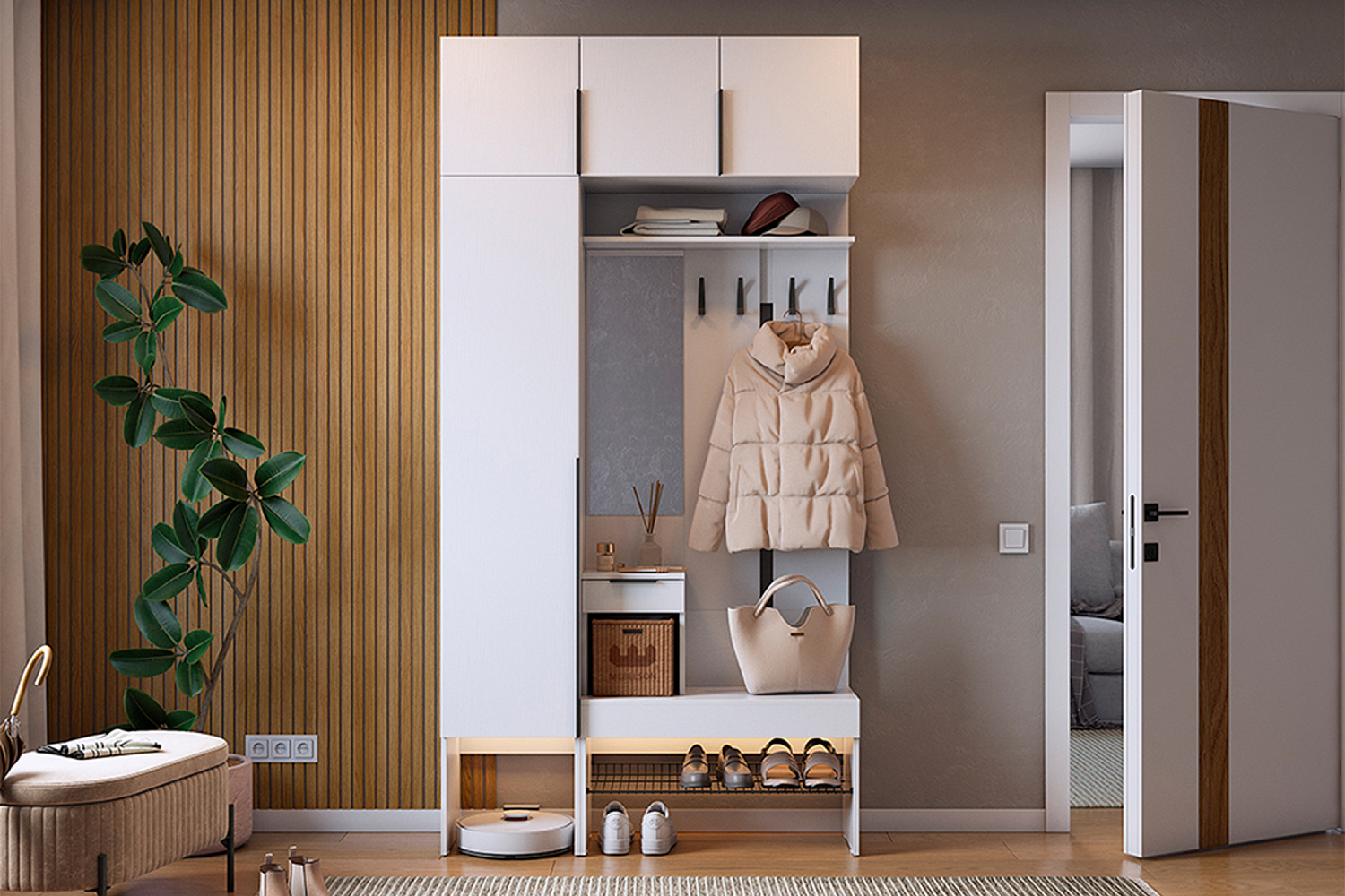 Модульная прихожая Баско белое дерево