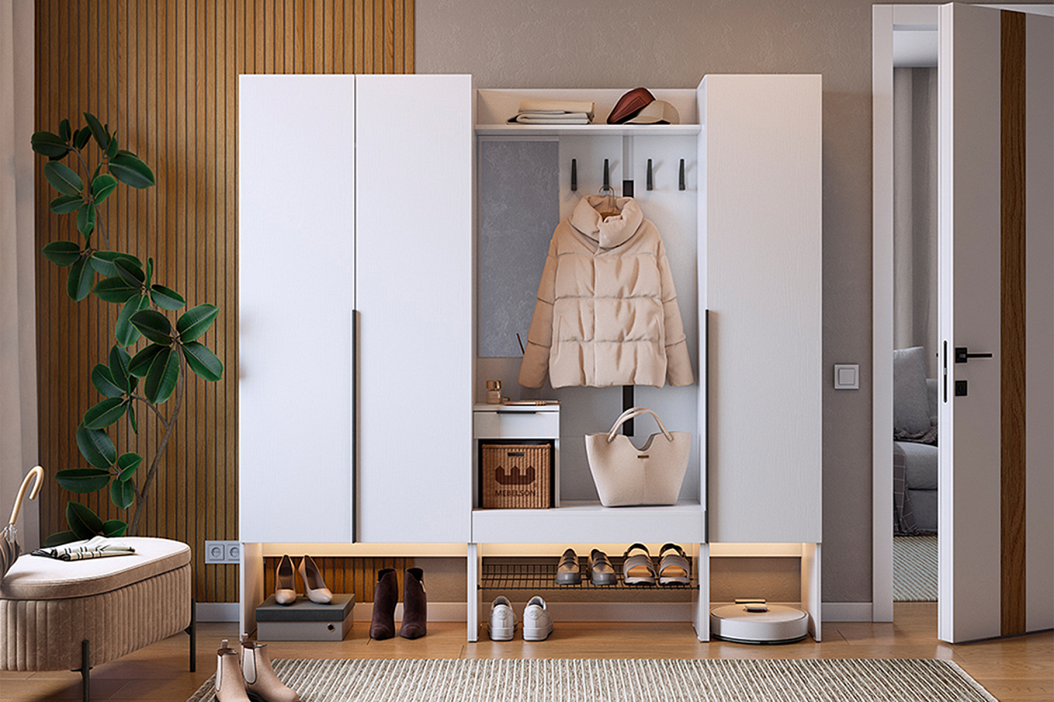 Модульная прихожая Баско белое дерево