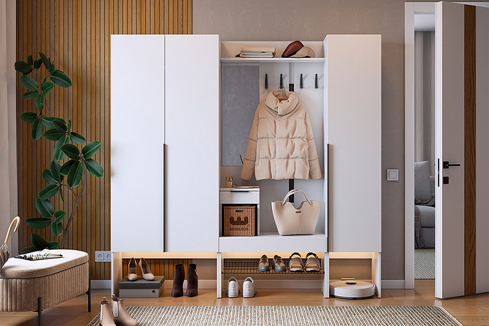 Модульная прихожая Баско белое дерево