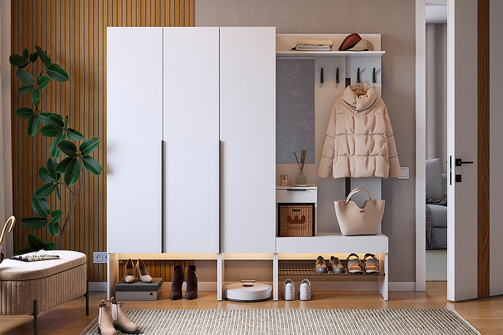 Модульная прихожая Баско белое дерево