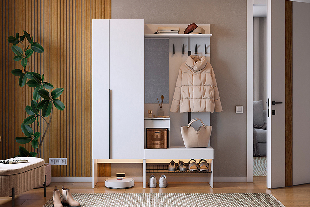 Модульная прихожая Баско белое дерево