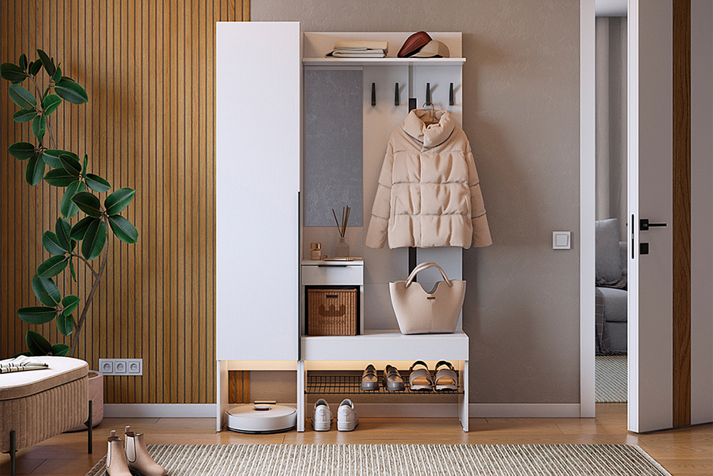 Модульная прихожая Баско белое дерево