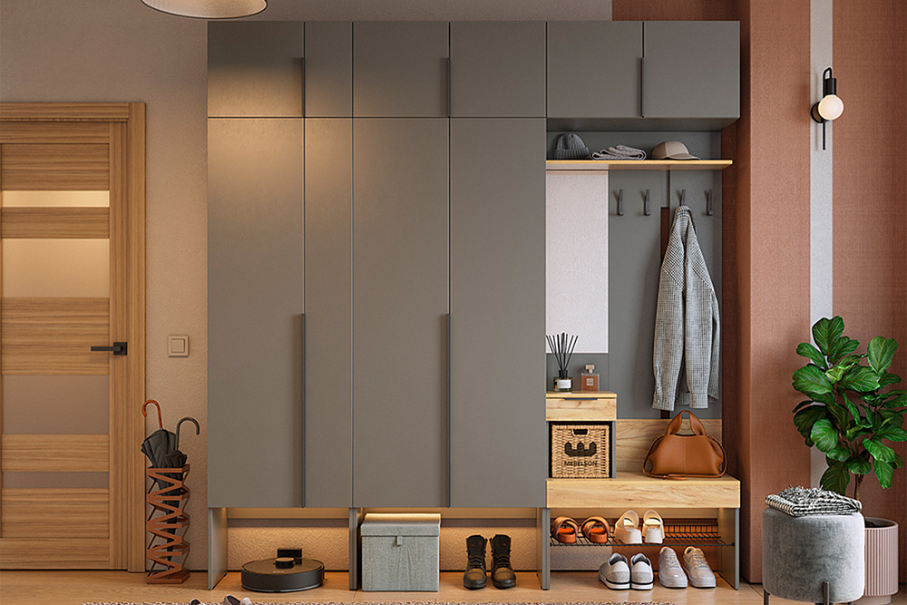 Модульная прихожая Баско графит / дуб крафт золотой