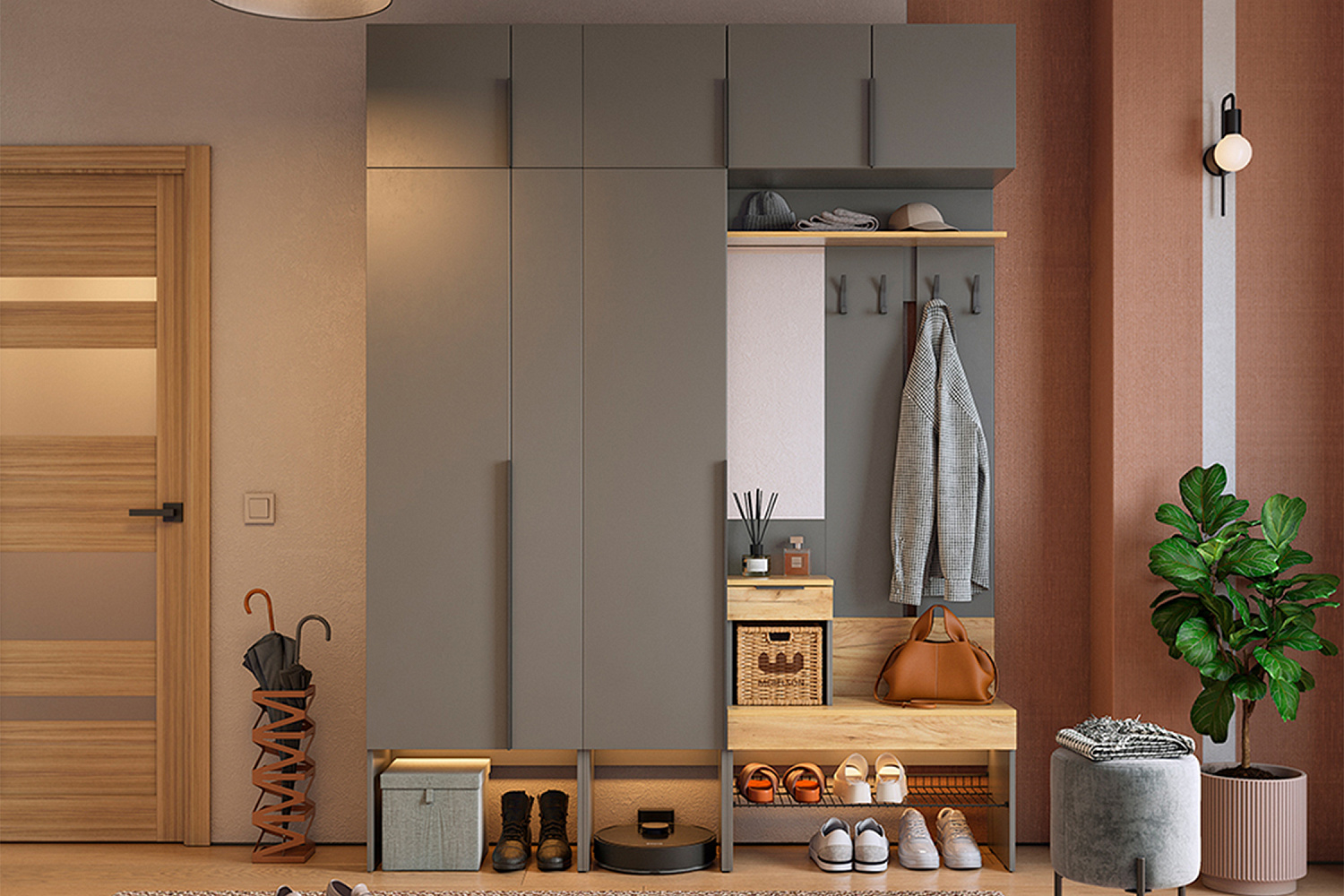 Модульная прихожая Баско графит / дуб крафт золотой