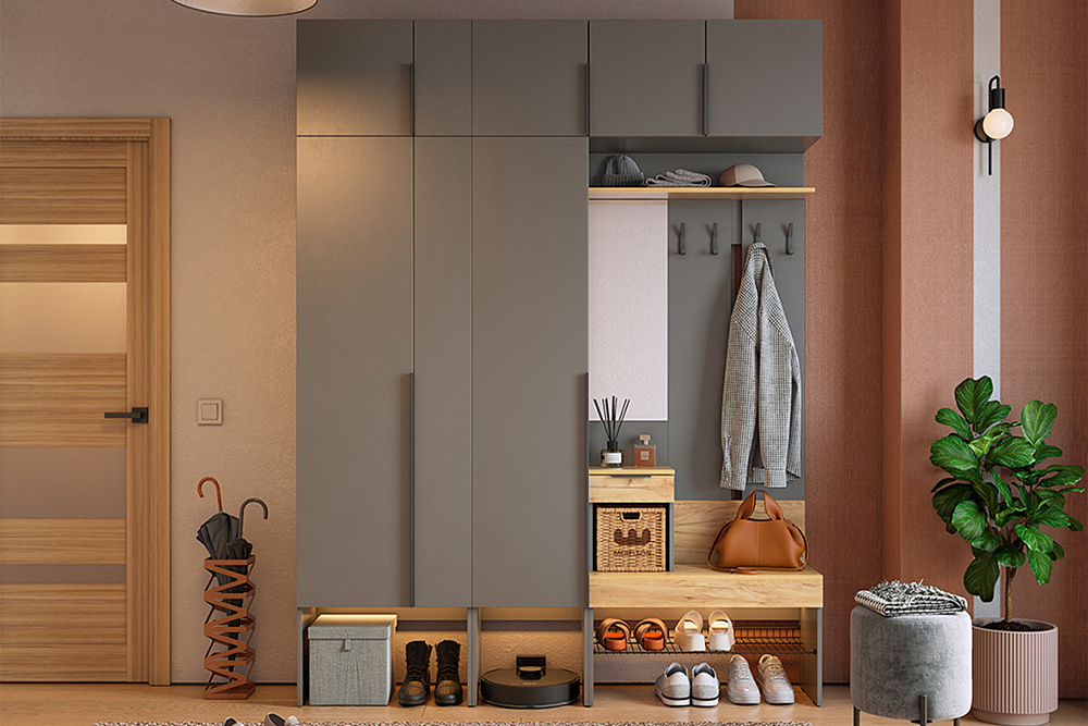 Модульная прихожая Баско графит / дуб крафт золотой