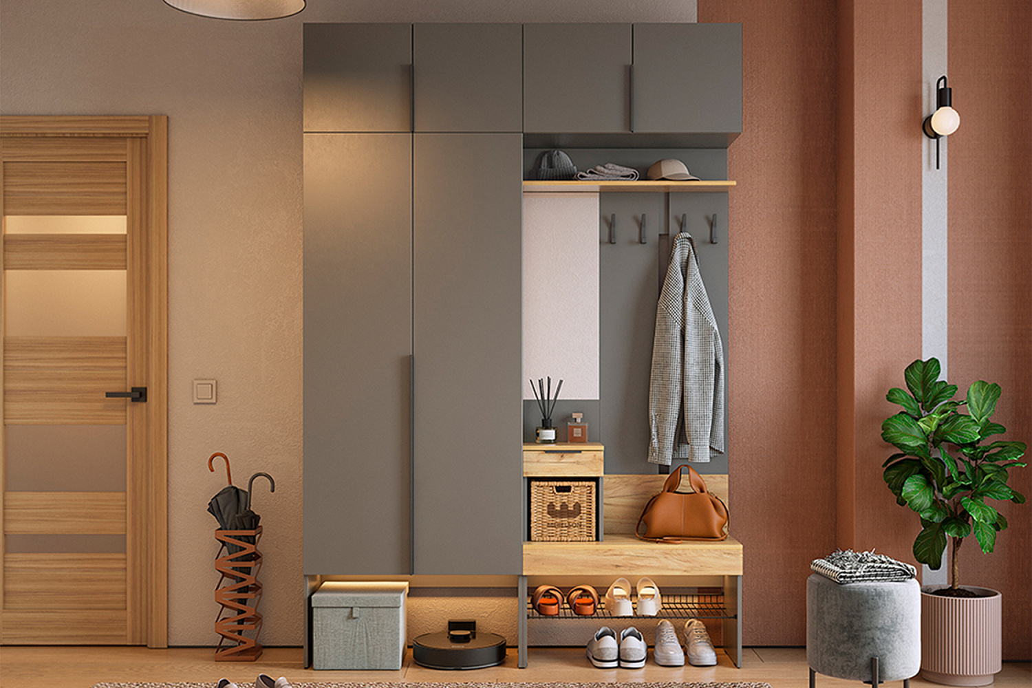 Модульная прихожая Баско графит / дуб крафт золотой