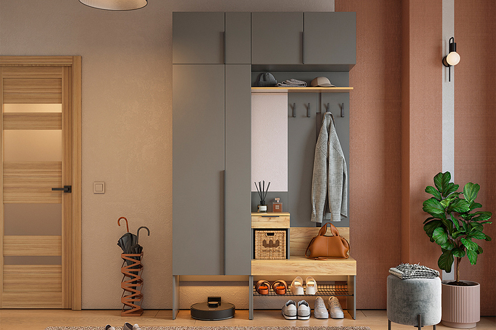 Модульная прихожая Баско графит / дуб крафт золотой