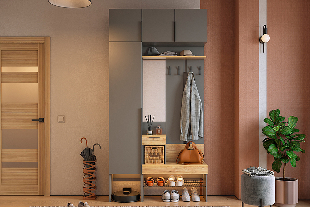 Модульная прихожая Баско графит / дуб крафт золотой