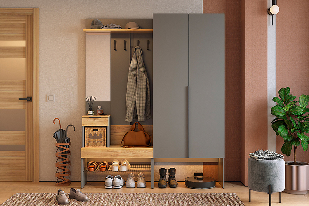 Модульная прихожая Баско графит / дуб крафт золотой