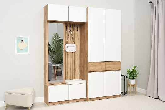 Модульная прихожая Бостон дуб крафт золотой / белый глянец