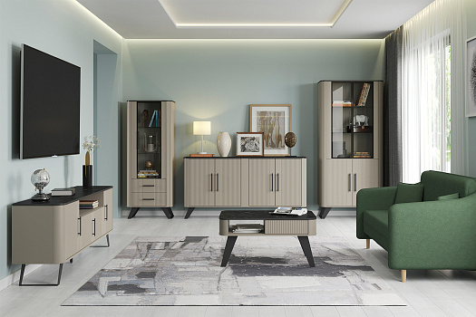 Модульная гостиная Фиделия серый камень / мрамор черный