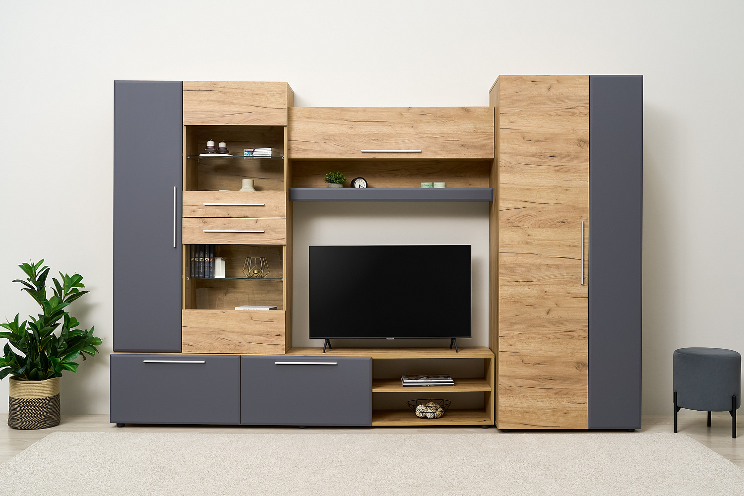 Стенка Сафари дуб крафт золотой / матовый графит софт