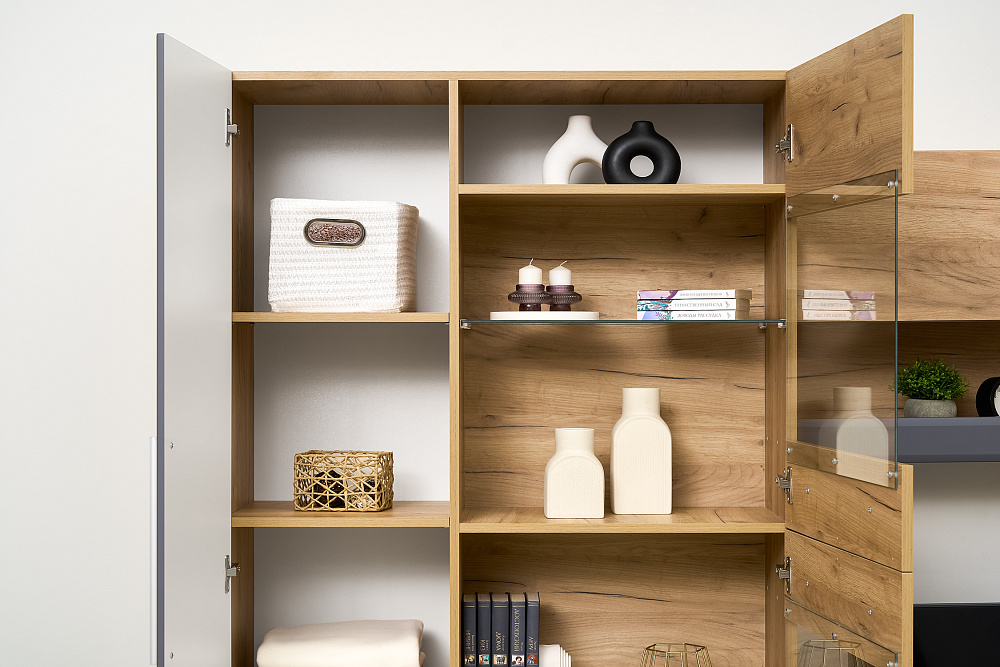 Стенка Сафари дуб крафт золотой / матовый графит софт