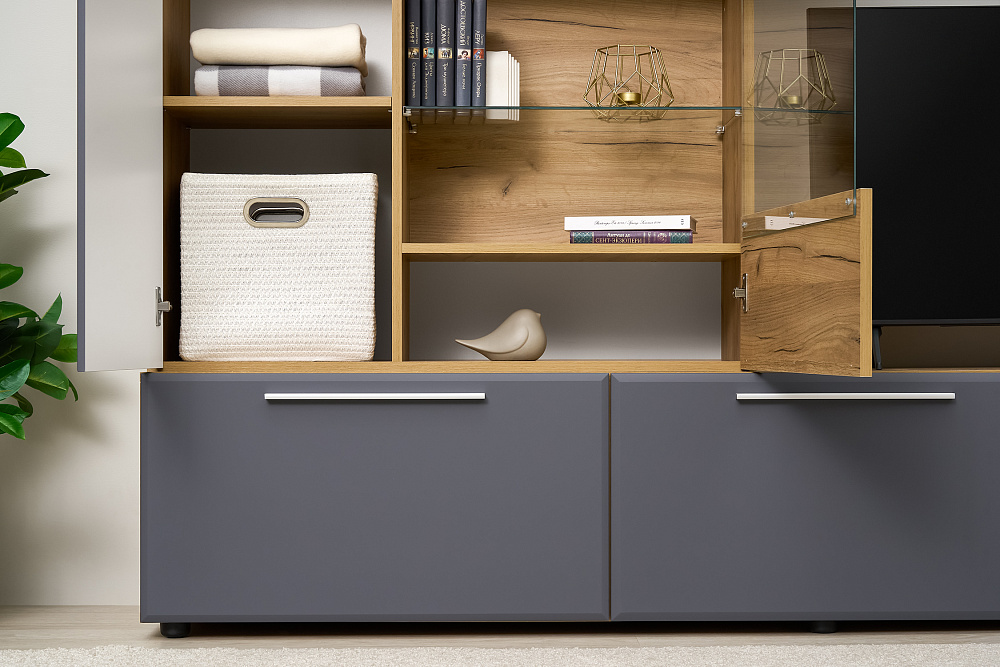 Стенка Сафари дуб крафт золотой / матовый графит софт