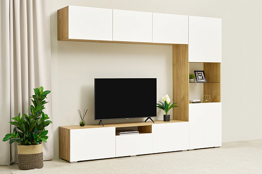 Стенка Стенфорд дуб крафт золотой / матовая белый софт