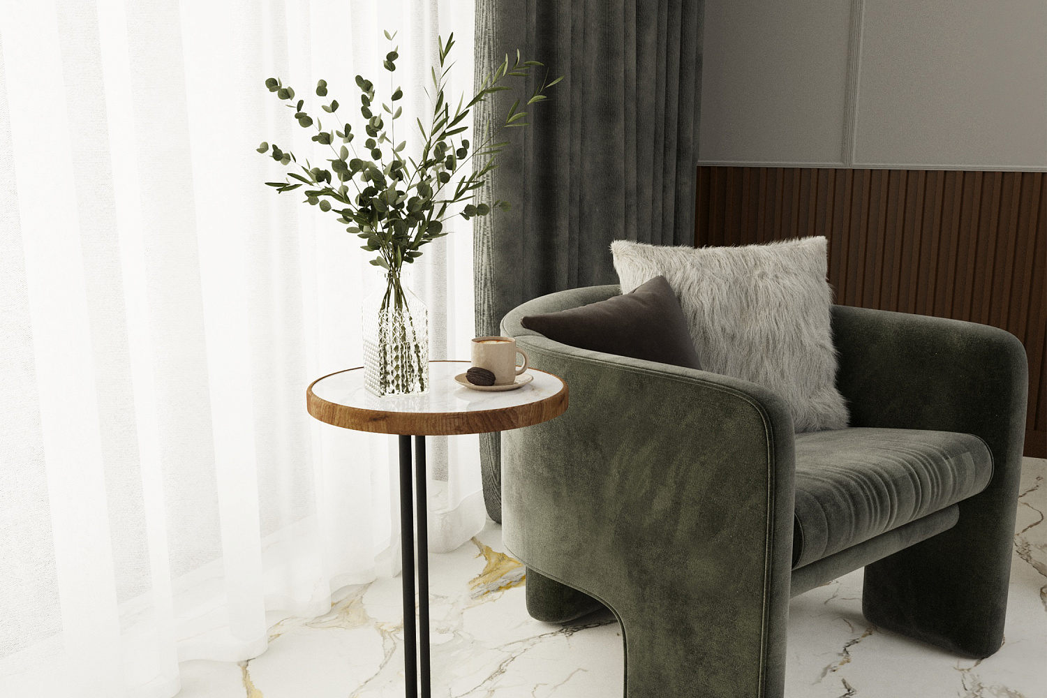 Придиванный стол Кальяри черный / лайт / вяз браун