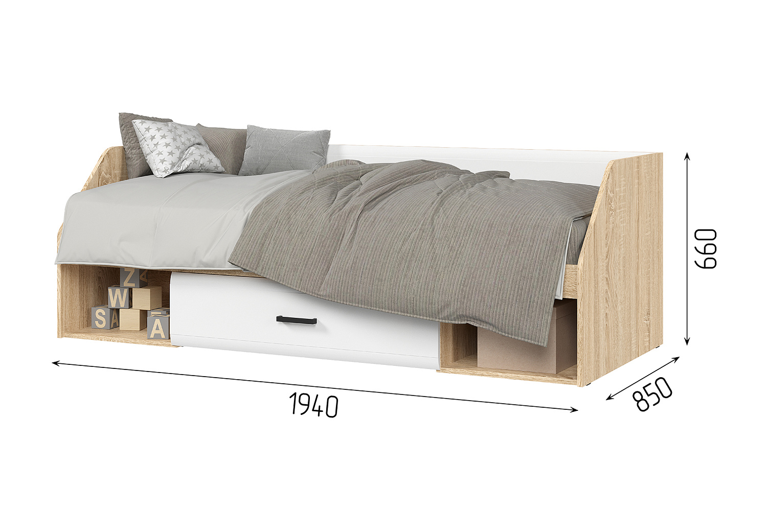 Кровать Либерти дуб сонома / белый глянец