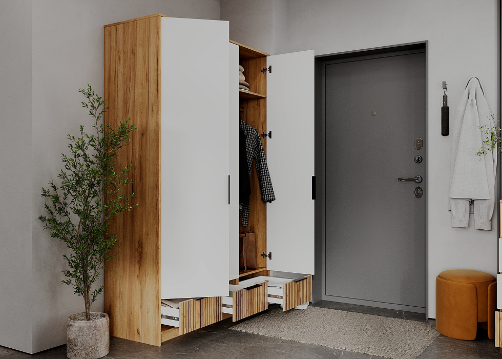 Шкаф 3-х створчатый Ивис дуб крафт золотой / белый гладкий