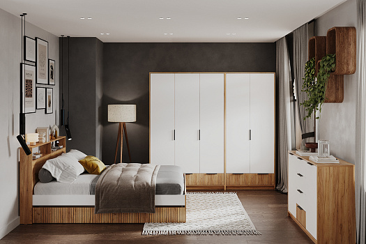 Спальня Ивис №2 дуб крафт золотой / белый гладкий