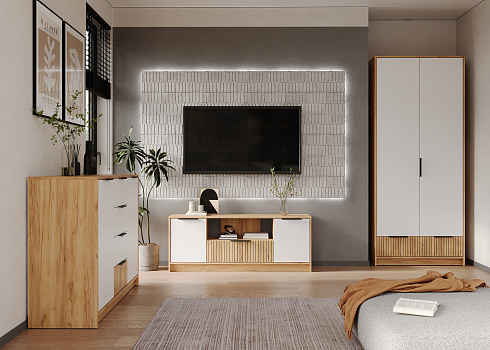 Модульная гостиная Ивис дуб крафт золотой / белый гладкий