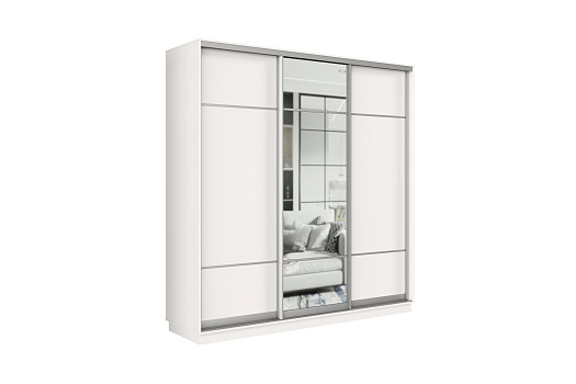 Шкаф-купе трёхдверный Приор с 1 зеркалом белый