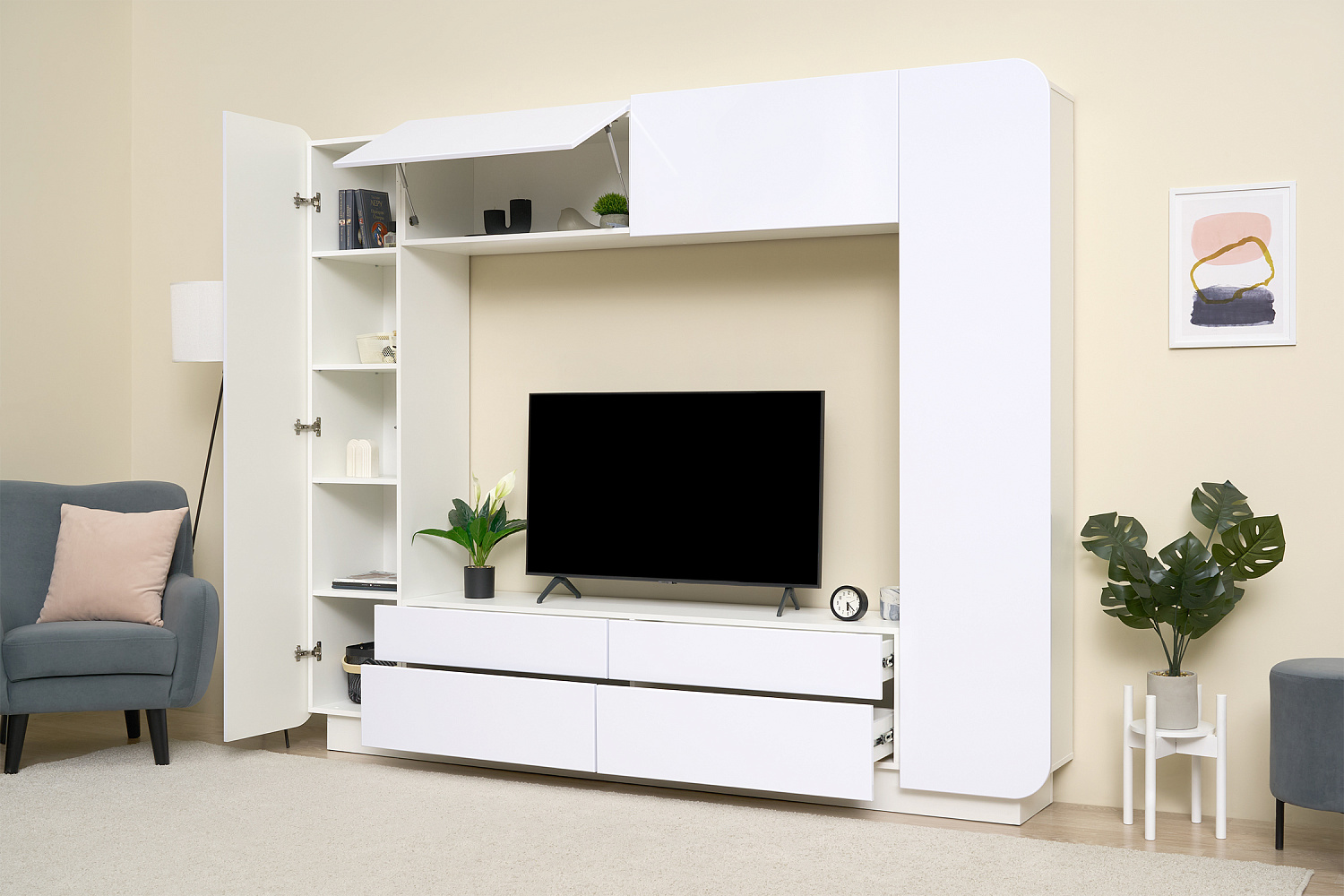 Стенка Лаванда-2 белый / белый глянец