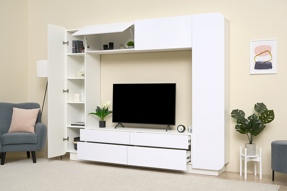 Стенка Лаванда-2 белый / белый глянец