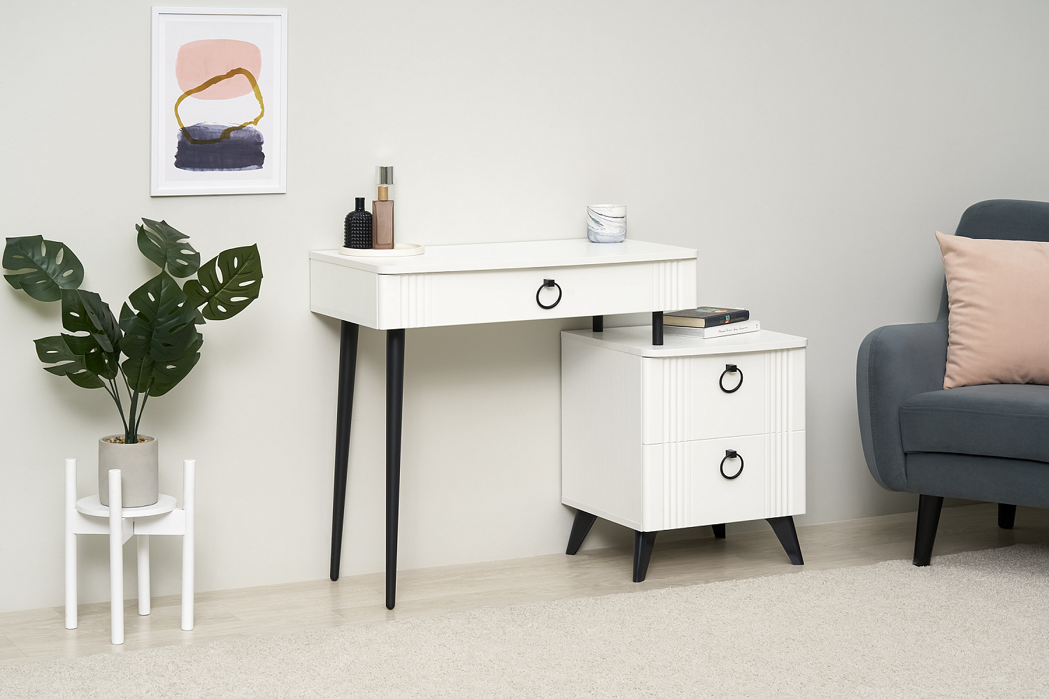 Туалетный столик Ева белое дерево / белый матовый