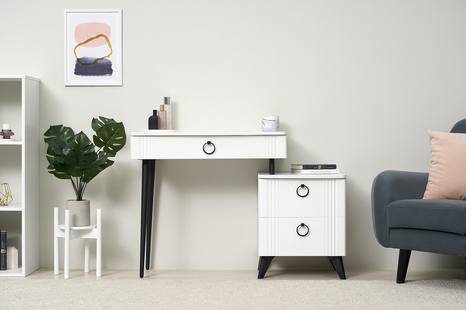 Туалетный столик Ева белое дерево / белый матовый