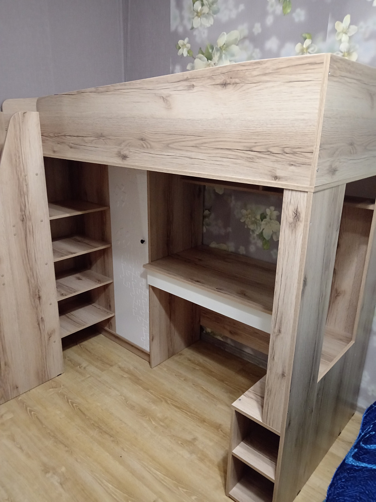 Кровать-чердак Киви белый / дуб делано