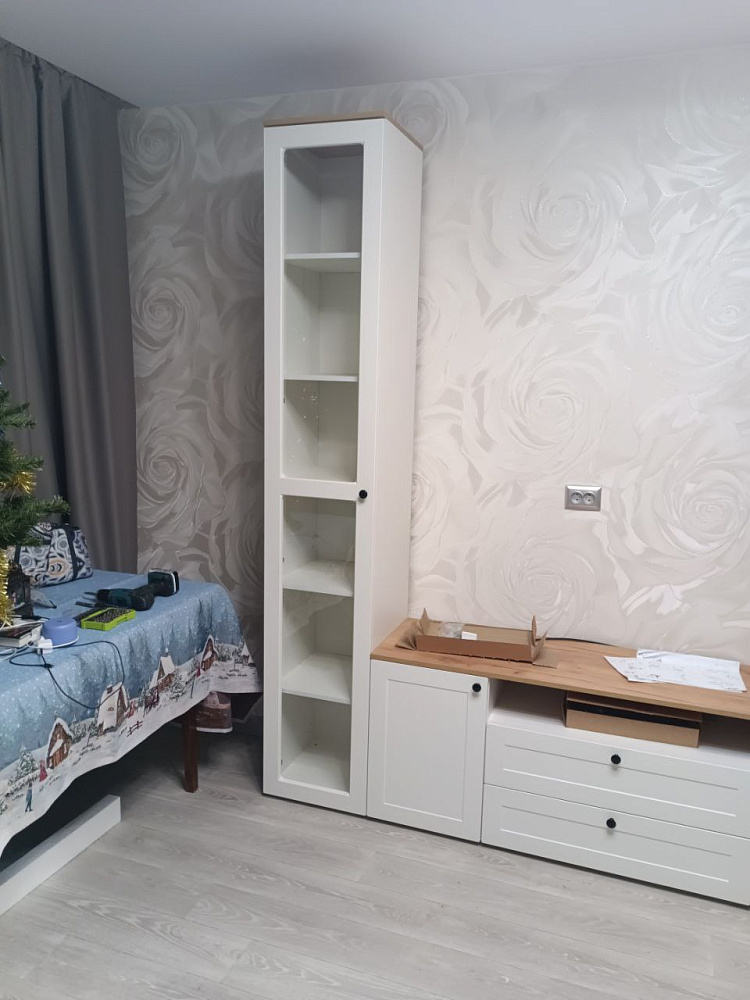 Шкаф-витрина Остин 16.394.03 белый шагрень / дуб золотой