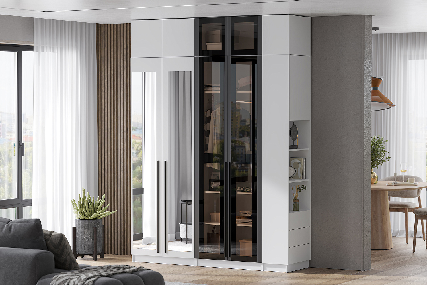 Комплект шкафов Берген №3 белое дерево / софт черный