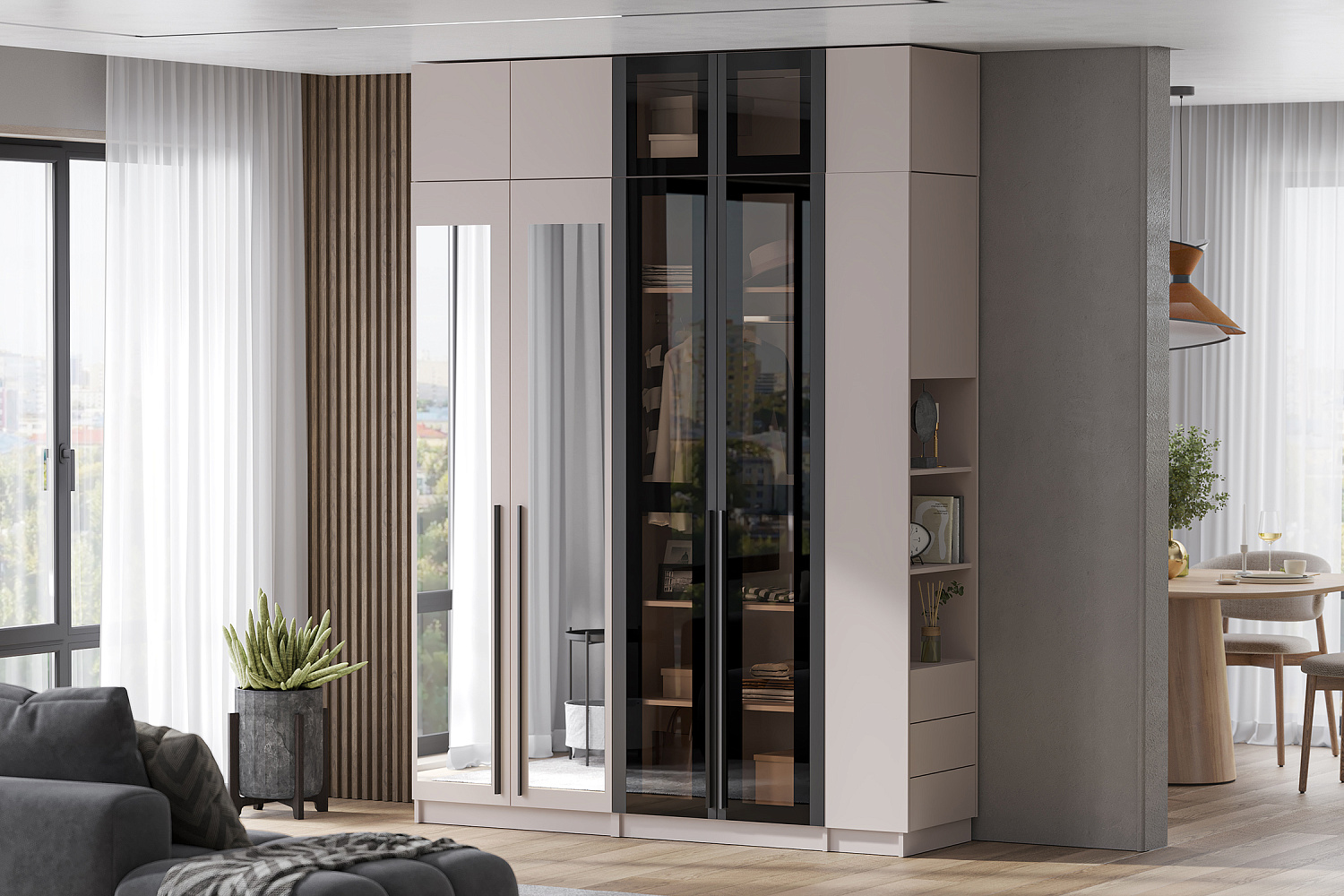 Комплект шкафов Берген №3 кашемир / софт черный