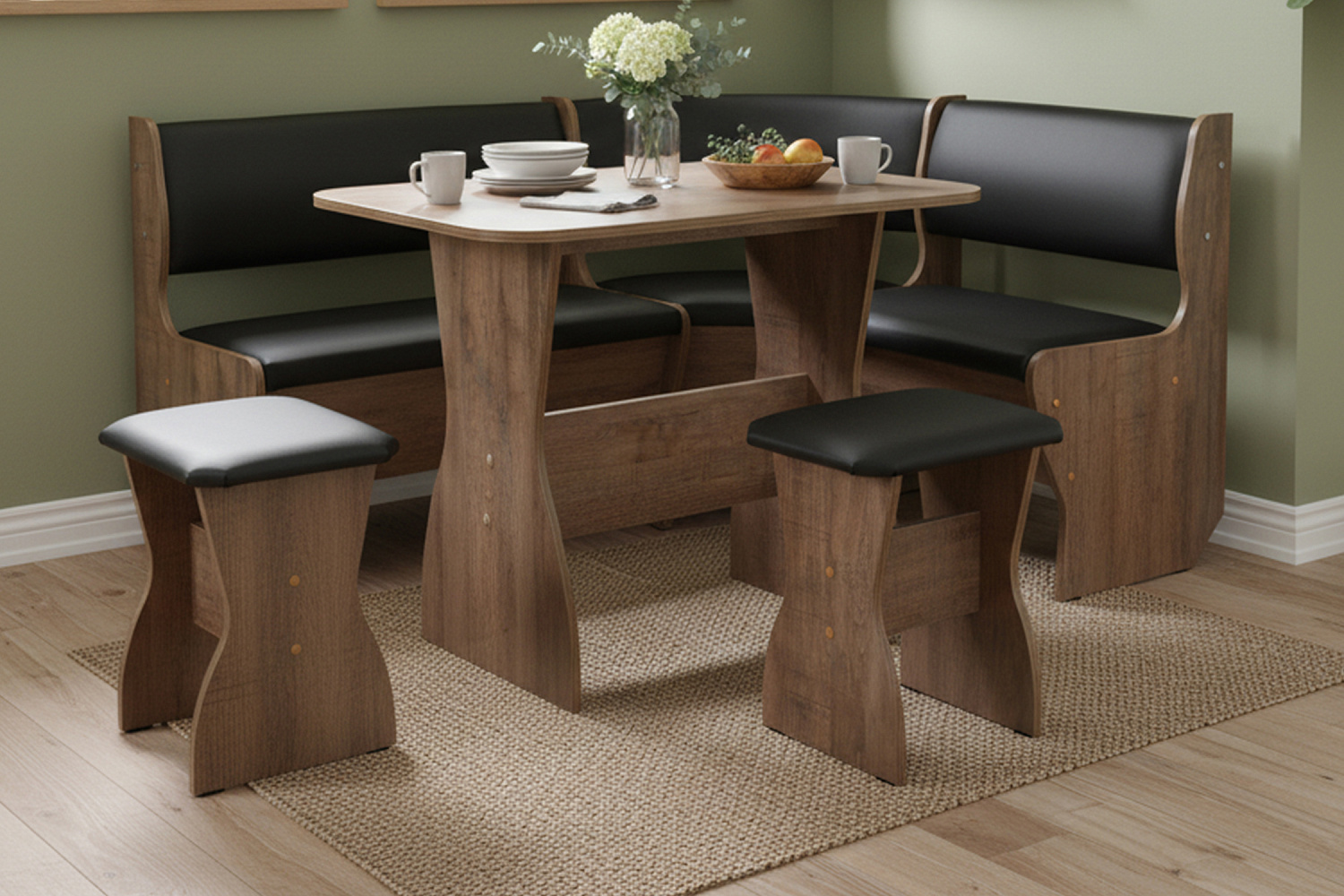 Кухонный уголок Аленка 5 дуб самдал / кожзам черный