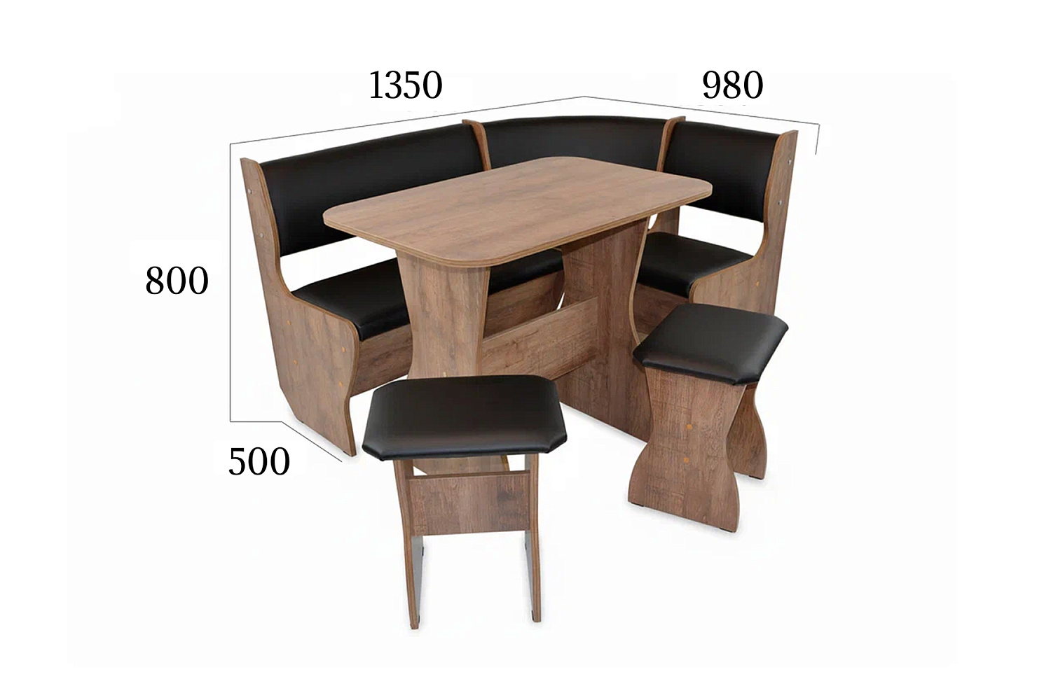 Кухонный уголок Аленка 5 дуб самдал / кожзам черный