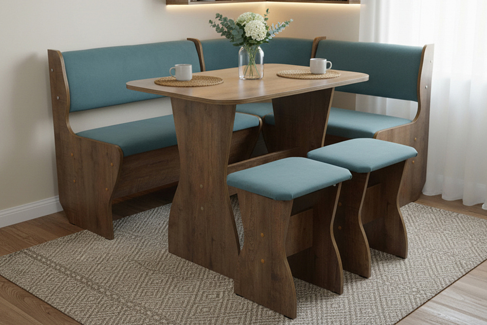 Кухонный уголок Аленка 5 дуб самдал / велюр бирюзовый