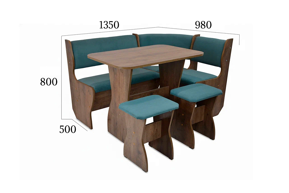 Кухонный уголок Аленка 5 дуб самдал / велюр бирюзовый